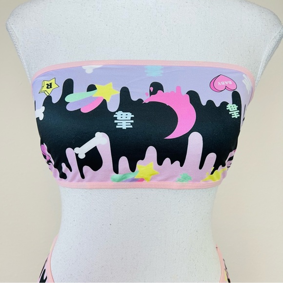 NWT Black & Pink Kawaii Goth Bandeau Tube Top & Bottoms Lingerie Rave Set - Picture 5 of 11